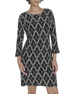 Tommy Hilfiger 3/4 Sleeve Lacross Argyle Printed Jersey Shift Dress - Black