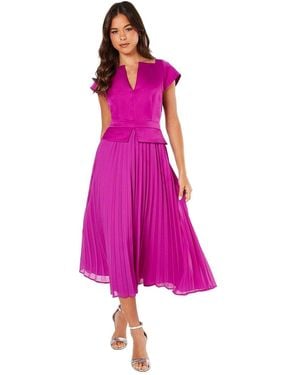 Coast Cap Sleeve Pleated Skirt Midi Wedding Guest Dress - Pink