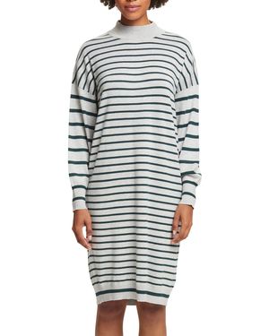 Esprit Gebreide Jurk Met Opstaande Kraag - Blauw