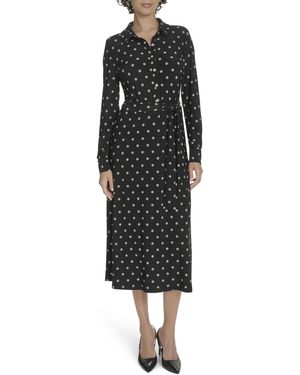 Tommy Hilfiger Long Sleeves Collared Dot Jersey Shirtdress Casual Dress - Black