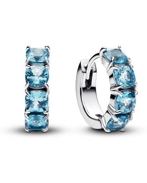 PANDORA Pendientes de aro de plata de ley con cristales artificiales azul - Negro