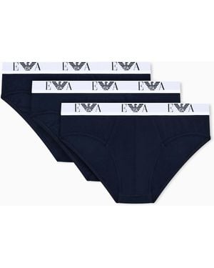 Emporio Armani Intimates Stretch Cotton Jersey 3 Pack Brief - Blue