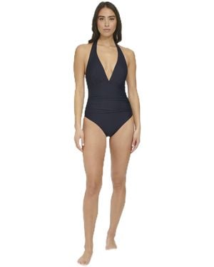 Tommy Hilfiger Halter Tummy Control Ribbed Fabric One Piece Badeanzug - Blau