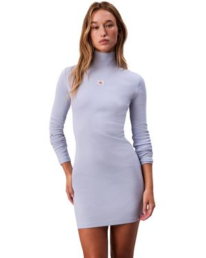 Calvin Klein Ls Woven Label 2X2 Rib Mini Dres Lv047E204G Kleider - Lila