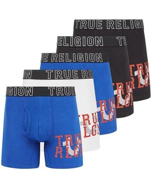 True Religion 5 Pack Cotton Stretch Boxer Briefs - Blue