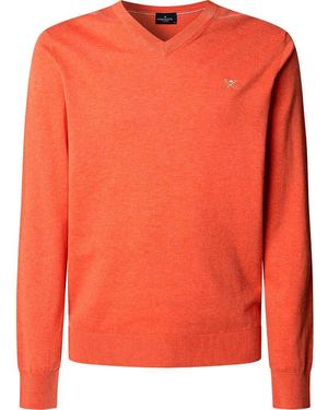 Hackett Cotton Silk V Neck Strickwaren - Orange
