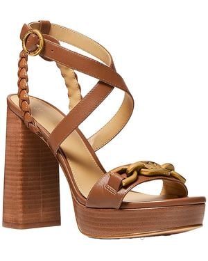 Michael Kors Kailey Platform Sandal Stiletto Slip On Ankle Strap - Brown