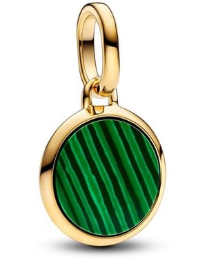 PANDORA ME Grünes gravierbares Mini-Medaillon Charm aus Sterling Silber mit vergoldeter Metalllegierung und Malachit