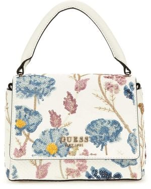 Guess Zaria Top Handle Flap Hand Bag Floral Multi - Bleu