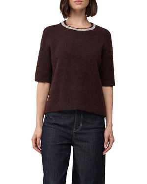 S.oliver Softer Kurzarm-Pullover aus Wollmix mit Schmuck-Detail - Schwarz