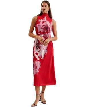 Ted Baker S Wmd-aliara-printed Cowl Neck Midi Slip Special Occasion Dress - Red