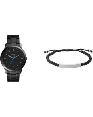 Fossil Minimalist Schwarze Edelstahl Uhr und Ellis Halbedelstein Armband