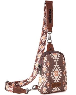 Wrangler Aztec Crossbody Sling Bags For Southwestern Print Purse With Detachable Strap - Natural