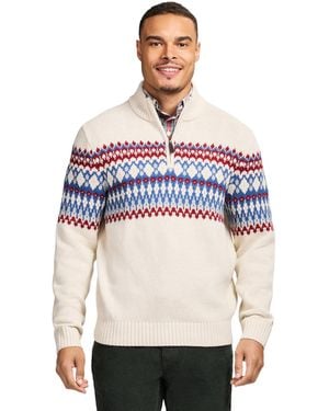 Izod Holiday Quarter Zip Pullover Sweater - White