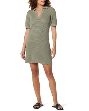 The Drop Melia Collared Crochet Micro Mini Dress Robes - Vert