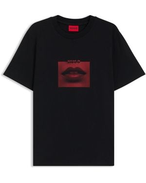 HUGO S Deterni Cotton-jersey T-shirt With Lip Artwork Black
