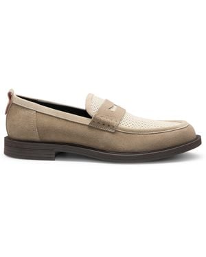 HUGO S Varian Loaf Suede Loafers With Textured Vamp Size 9 - Brown