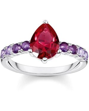 Thomas Sabo Solitärring mit tropfenförmigen roten Stein Silber 925 Sterlingsilber TR2442-477-7