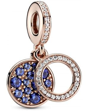 PANDORA Sparkling Blue Disc Double Charm Pendant With Cubic Zirconia In 14k Rose Gold Plated Alloy Moments Collection