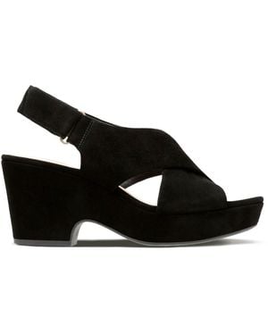 Clarks Maritsa Lara Wedge Sandal, Black Suede, 6 W Us