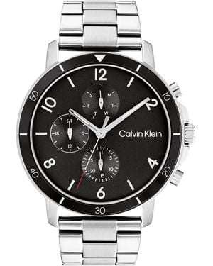 Calvin Klein Orologio Analogico Multifunzione al Quarzo da Uomo Collezione GAUGE SPORT con Cinturino in Acciaio Inossidabile - Metallizzato