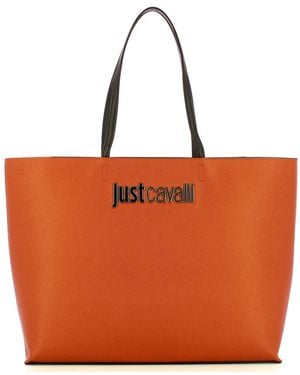 Just Cavalli Borsa shopping da donna con doppio manico e logo lettering cuoio - Rosso