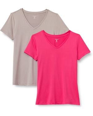 Amazon Essentials T-Shirt con Scollo a v a iche Corte Elasticizzata Tecnica Donna - Rosa