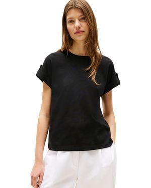 Tommy Hilfiger 's Short Sleeve Gold Button Round Neck T-shirt - Black