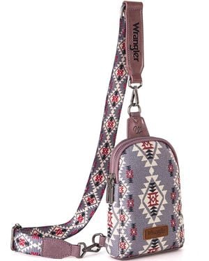 Wrangler Aztec Crossbody Sling Bags For Southwestern Print Purse With Detachable Strap - Purple