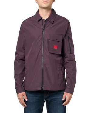 HUGO Cotton Mix Canvas Zip Up Overshirt - Purple