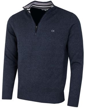Calvin Klein Maglione da uomo 2024 in cotone lavorato a maglia con mezza zip - Blu
