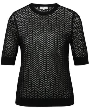 S.oliver Transparenter Feinstrickpullover mit Lochmuster aus Viskosemix schwarz 36