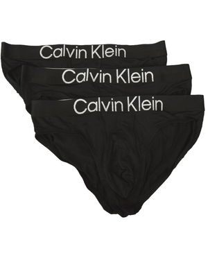 Calvin Klein Slip Uomo 3 Slip Elastico a Vista logato Mutande Tessuto Microfibra Articolo NP2818O - Nero