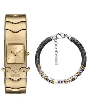 DIESEL Uomo Orologio Closer in Acciaio Inossidabile Oro e Bracciale D Logo Argento con Pietre Semi-Preziose - Metallizzato