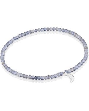 Tous Bracelet élastique avec boules rondes d'iolites et motif de lune en argent de première loi - Métallisé