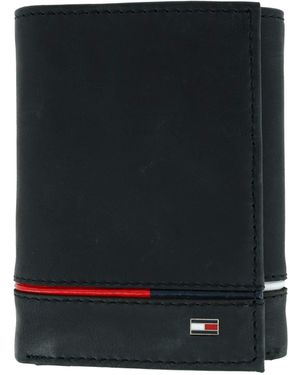 Tommy Hilfiger Leather Leif Rfid Trifold Wallet With Double Id - Black