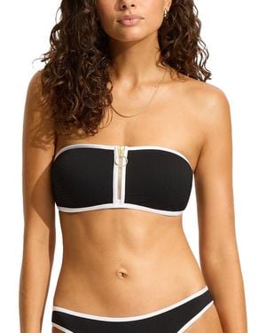 Seafolly Bandeau Bustier Swimsuit Top with Zip Front Detail Bikini - Schwarz