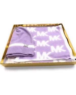 Michael Kors Set I Scarf & Hat I I Winter Scarf I Beanie I Wool Scarf I Winter Hat I Winter Hat I One Size I Soft Acrylic Wool I Logo I Hat - Purple