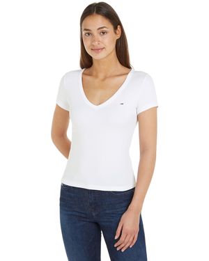 Tommy Hilfiger T-shirt iche Corte Donna Slim Scollo a V - Bianco