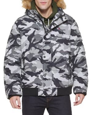 Tommy Hilfiger Arctic Cloth Quilted Snorkel Bomber Jacket Parka - Gris