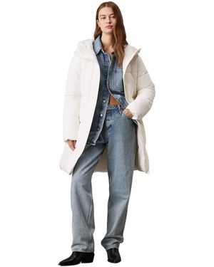 Calvin Klein Abrigo Mujer Logo Belt Long Puffer con cinturón - Negro