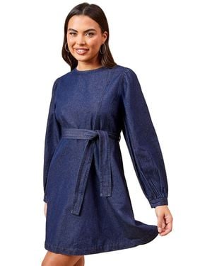 Dorothy Perkins Chambray Seamed Front Detail Mini Dress - Blue