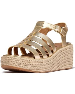 Fitflop Platfforms Espadr. Leather Fisherman Wedge Sandals - Metallic
