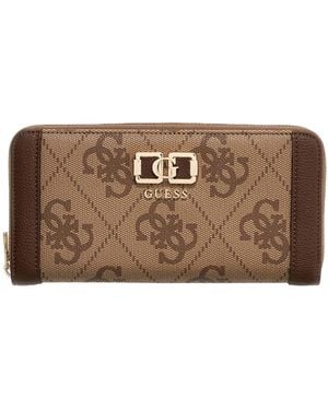 Guess Purse Karnilla Logo Large Zip Around Wallet Latte Logo/brown Light Brown - Black