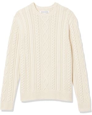 Amazon Essentials Pullover mit Langen Ärmeln und Rundhalsausschnitt aus 100% Baumwolle mit Zopfmuster - Weiß