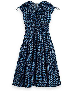 Scotch & Soda Tiered Poplin Midi Dress Casual - Blue