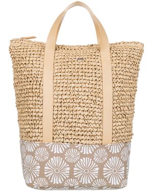 Roxy Beach Tote Bag | Travel | Vacation | Straw | Lightweight | Breathable - Metallic