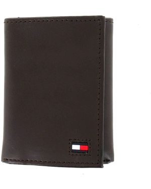 Tommy Hilfiger Brown Leather Trifold Wallet - Black