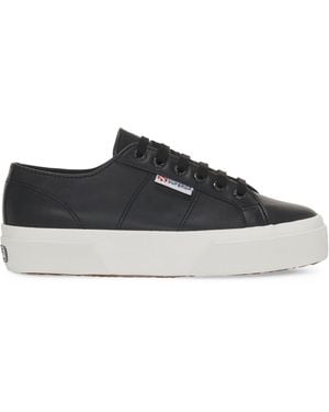 Superga S/ladies 2740 Nappa Leather Platform Trainers - Black