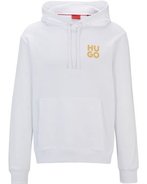 HUGO S Dimonihood Stacked-logo Hoodie In Cotton Terry - White